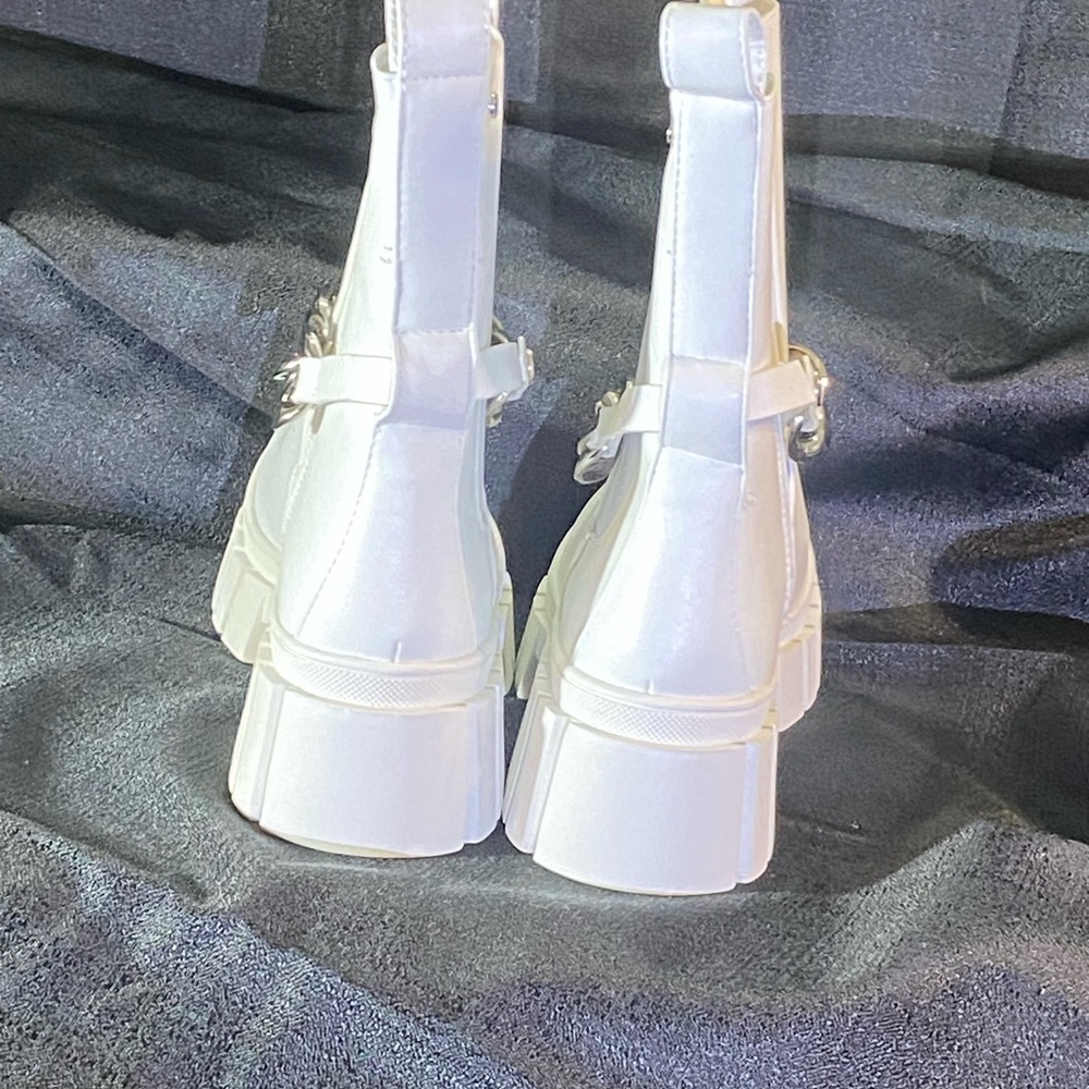 White Chunky Chain Ankle Boots - Picture 3 of 7